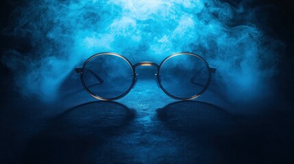Round glasses in blue mystical smoke