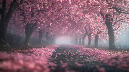  misty morning cherry blossom tunnel