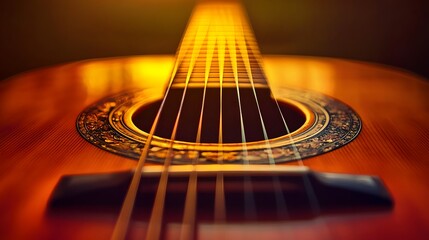 Fototapeta premium Close-up Acoustic Guitar Strings Detail Warm Lighting