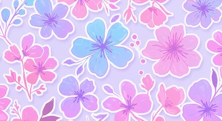 Floral Pattern with Watercolor Flowers in Pastel Shades for Background