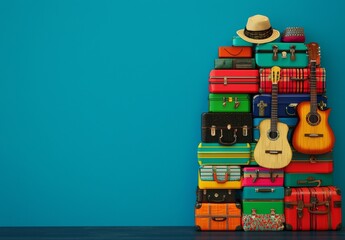 Travel and vacation ideas are symbolized by a collection of suitcases and accessories, signaling that it's time to travel