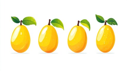 Four stylized yellow pears with leaves
