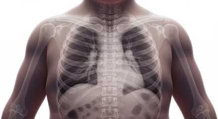 Examining X-Ray of Torso Revealing Bones and Internal Organs