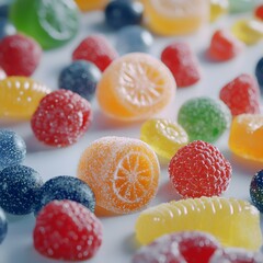 Assorted Candies: A vibrant assortment of colorful candies, showcasing a variety of shapes and sizes, inviting viewers to indulge in a world of sweetness and delightful treats
