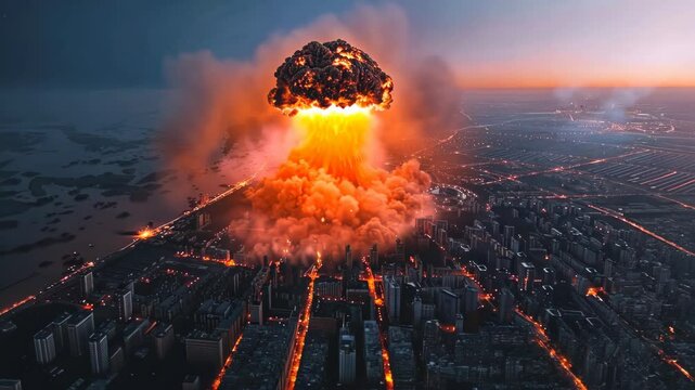 Catastrophic devastation nuclear bomb decimates city, war's toll, Ai Generated