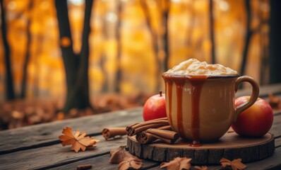 Autumn beverage with apples and cinnamon