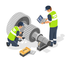 Engineer and Technicians Maintenance machine team service industry working concept isometric isolated