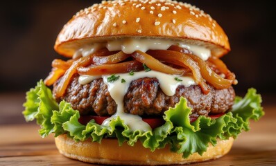 Succulent burger with fresh toppings