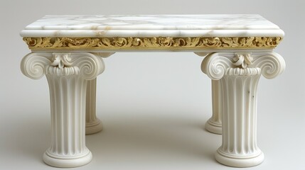Obraz premium A decorative table featuring a marble top and ornate golden detailing on classical columns.
