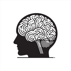 Obraz premium Human Brain Silhouette Vector Illustration