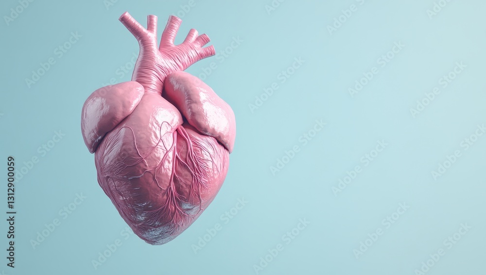 Fototapete 3d rendering of human heart model on soft blue background for medical and educational purposes in sc