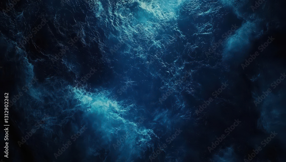 Poster abstract aerial view of deep ocean waves with distinct light reflections and swirling patterns under