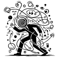Fototapeta premium Silhouette illustration of mind chaos
