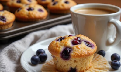 Blueberry muffin with coffee cup