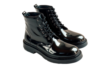 Black leather boots isolated on transparent background