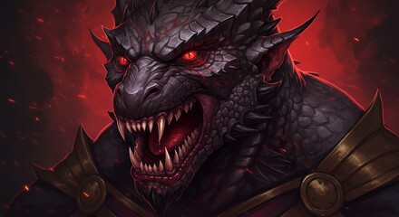 Fearsome Dragon Creature with Red Eyes and Sharp Teeth