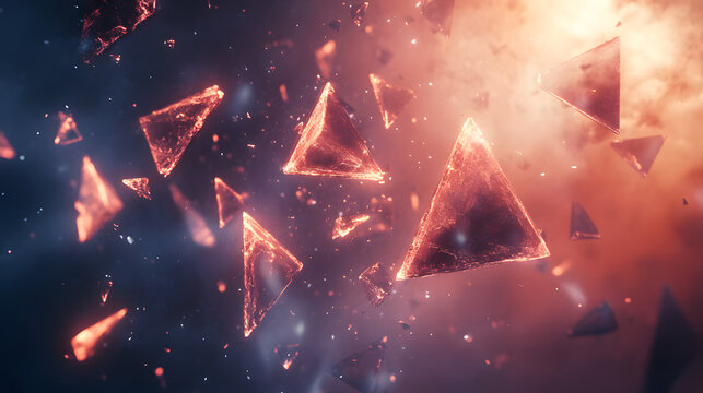 A scattering of triangular shards, floating in space with glowing edges and gradient-filled interiors