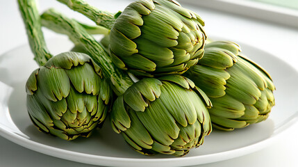 Fototapeta premium whole artichokes on white plate