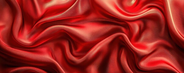 Obraz premium Abstract red silky satin fabric curtain textile showcasing luxurious drapes and vibrant colors perfect for elegant clothes and artistic design backgrounds in a rich aesthetic.