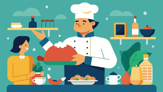 In todays episode our wise chef teaches us how to make a perfect Sunday roast complete with all the traditional ts and a secret family recipe for gravy.. Vector illustration