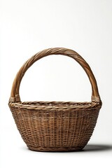Obraz premium The image features a handmade bast basket, designed for berry picking, isolated on a white backdrop