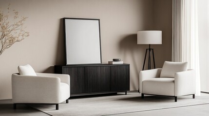 Elegant Interior Featuring Armchairs, Console Table, and Modern Decor Elements