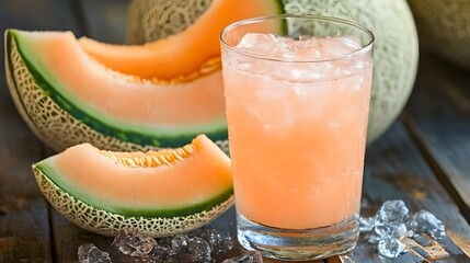 Refreshing Cantaloupe Juice Drink with Slices