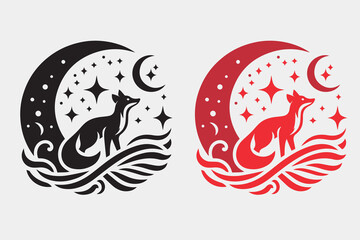  A black and white drawing of a fox with a tail