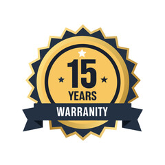 a flat illustration of a 15-year warranty badge, golden color