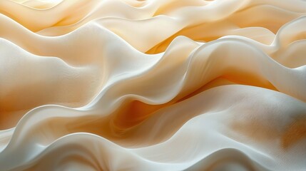 Obraz premium Light beige fluid drapery folds gracefully on a soft background, creating a seamless blend for showcasing naked liquid cosmetics and stylish clothes in a serene setting.