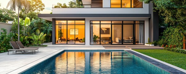 Contemporary apartment design by an architect featuring elegant facades, stylish doors, luxurious flooring, and a serene garden with lush grass for seamless indoor and outdoor living.