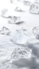 Obraz premium Crystalline Ice: Abstract macro shot of ice crystals scattered. Capturing the purity and coldness of nature's frozen artistry.