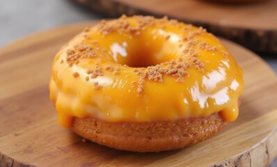 Delicious glazed donut with crumbs