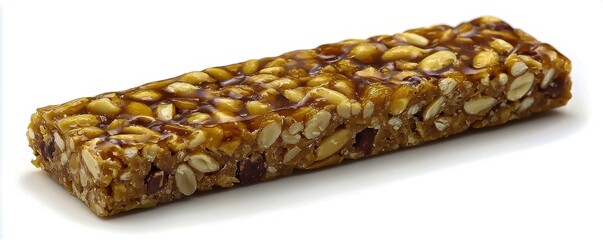 Healthy granola candy bar dessert snack isolated on white featuring nutritious cereal for a delicious guilt-free treat perfect for any occasion