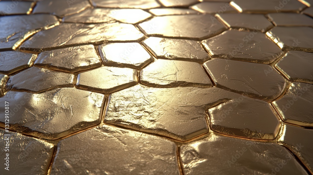 Poster golden hexagonal pattern surface abstract art digital creation illuminated environment close-up view