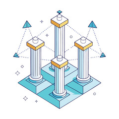 a flat illustration polygonal wireframe business strategy composition pillars