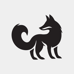  A black and white drawing of a fox with a tail