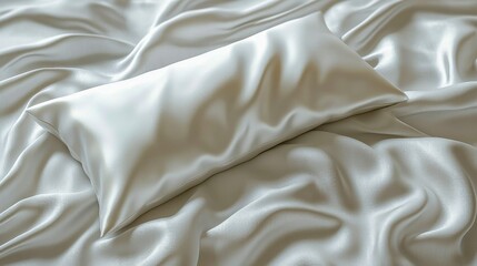 Obraz premium Elegant White Silk Pillowcase with Satin Finish, Smooth Light Grey Background, Ample Empty Space