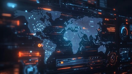 A digital representation of a world map with data analysis