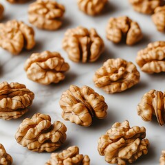 Nut Clusters: An artistic arrangement of walnuts, showcasing their intricate textures and natural colors, perfect for culinary concepts.