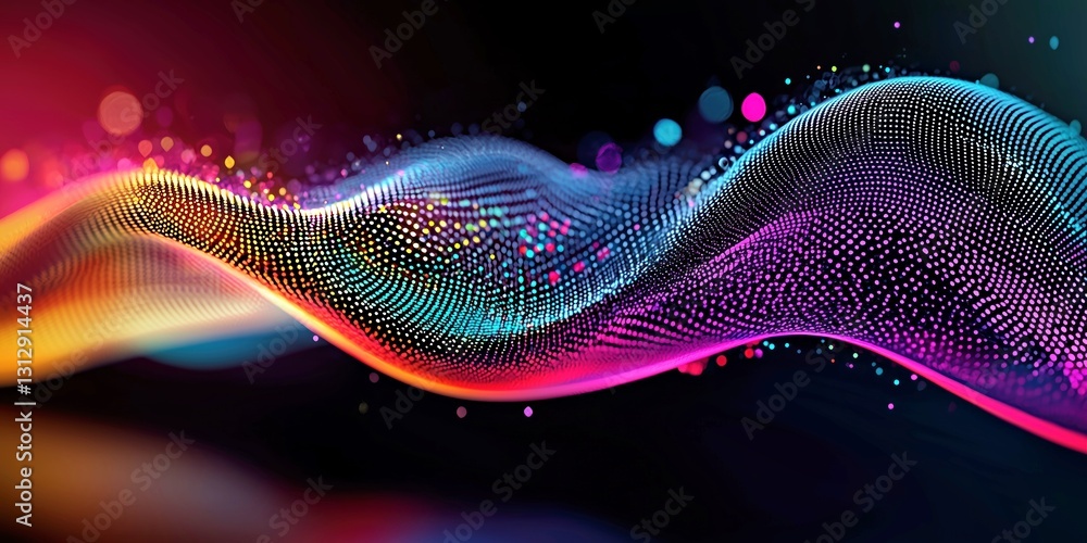 Poster colorful wave of digital dots creating a mesmerizing abstract background in vibrant hues