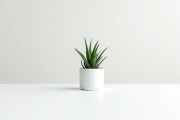 "Modern Minimalist Green Plant in a White Pot Against a Plain Background: Aesthetic Home Decor Inspiration"