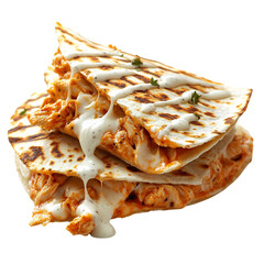 A Savory Buffalo Chicken Quesadilla with Melted Cheese Isolated on Transparent Background