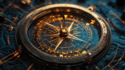 Antique Compass on an Ancient Map, A Journey Through Time