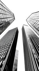Fototapeta premium City skyscrapers upward view, urban architecture, modern buildings, upward perspective, possible use in commercial or business presentation