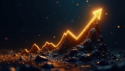 Abstract golden graph soaring on dark background symbolizing investment triumph , golden hour, concept