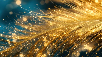 Obraz premium Golden feather shimmering, dark bokeh background