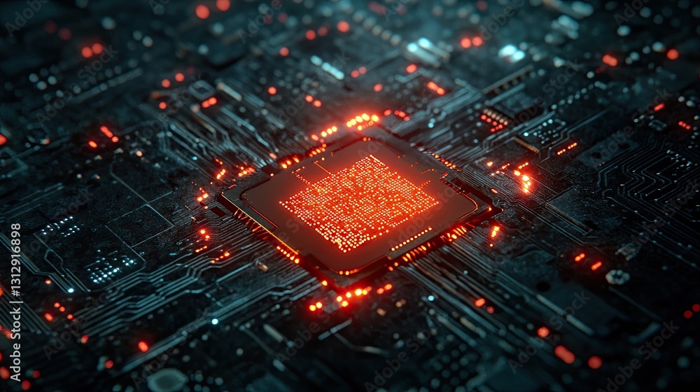 Poster isometric concept of blockchain cryptocurrency technology. in the graphic, a cpu miner mines electro