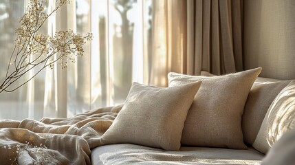 Stylish home decor interior design featuring neutral tone ceramic pieces fabric swatches and natural elements to enhance your living space aesthetic.