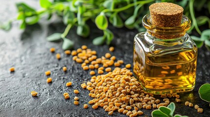 Fenugreek oil background with green leaf showcasing a fresh vegetable ingredient perfect for Asian food styled over a vibrant backdrop